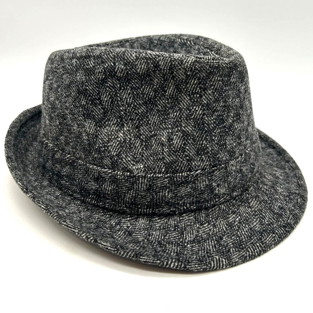 Fedora Herringbone Hipster Hat Charcoal Gray SIZE L XL 59-60cm Fall Academia